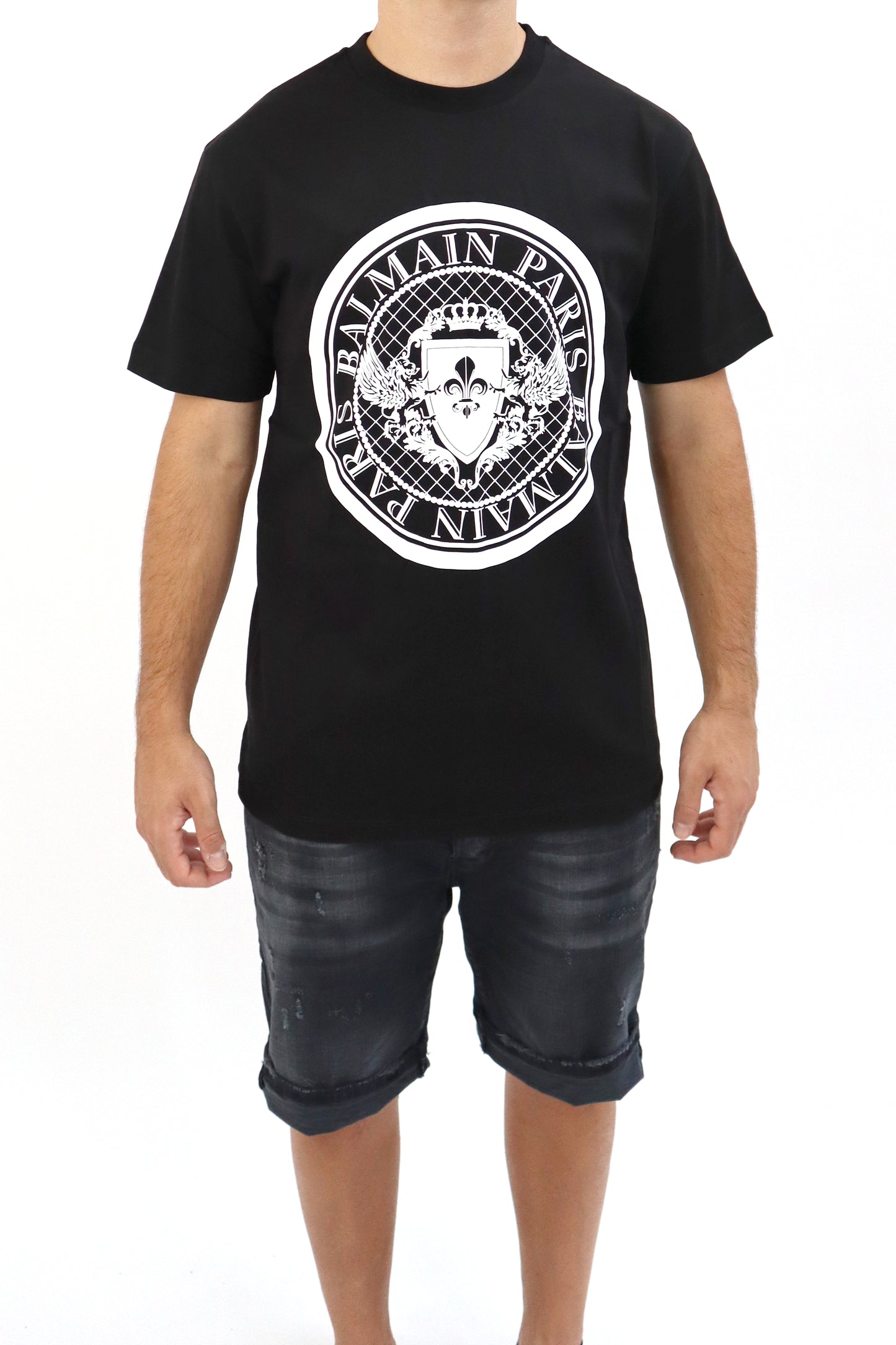 BALMAIN T-Shirt Printed nera stampa bianca