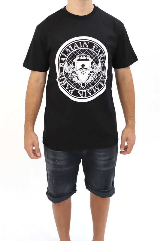 BALMAIN T-Shirt Printed nera stampa bianca
