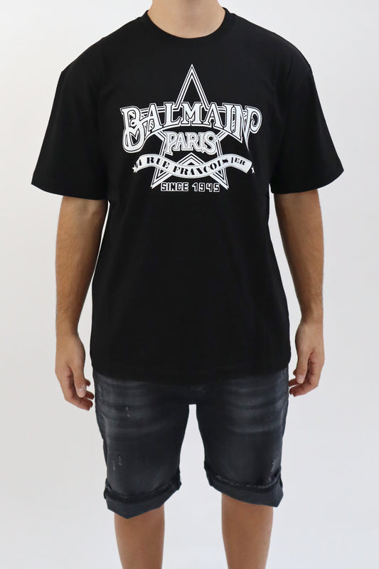 BALMAIN T-Shirt in jersey con stampa logo nera